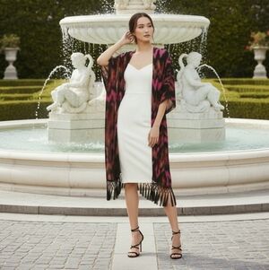 NEW ***** Free People Dripping Velvet, Burnout Kimono, Pink Black One Size